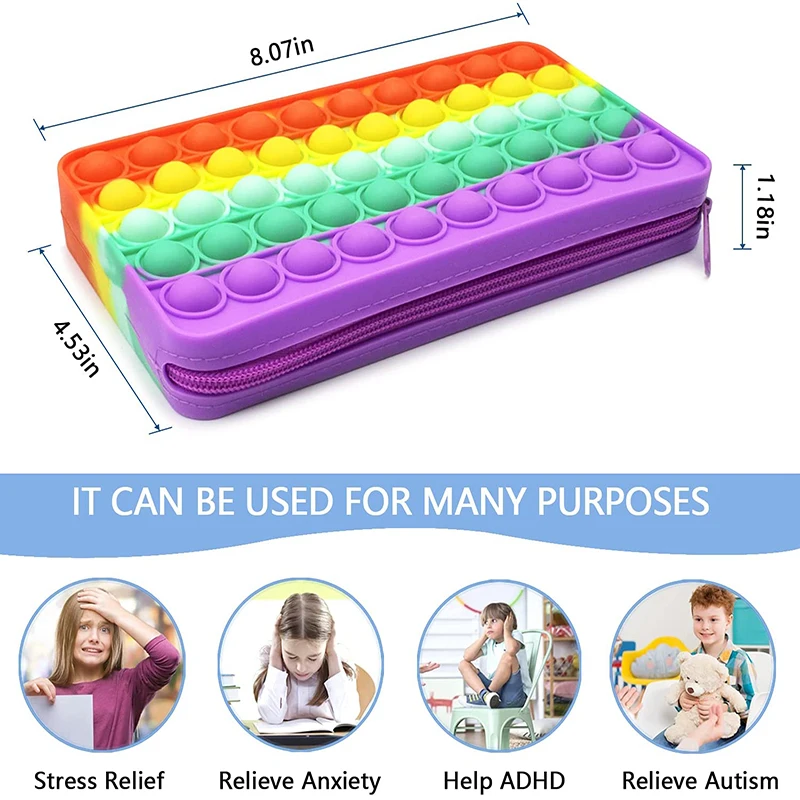 Kawaii Pop Its Pencil Case Push Bubble Fidget Sensory Silicone Toy Antistress Soft Squishy Kids Education Toy School Season Gift enlarge