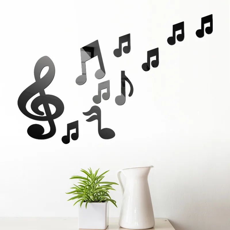 

3D Musical Note Mirror Stereo Wall Stickers Decoration Mirror Stereo Relief Living Room Decoration TV Sofa Background Wall Decor