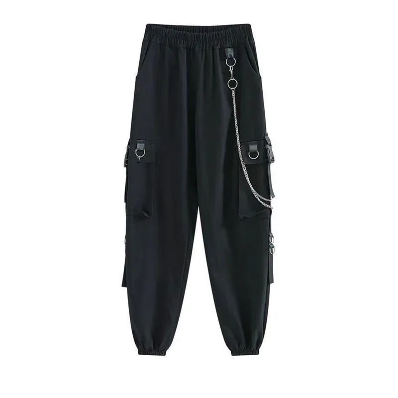 Зимние флисовые брюки в стиле панк хип-хоп подростковые Харадзюку черная