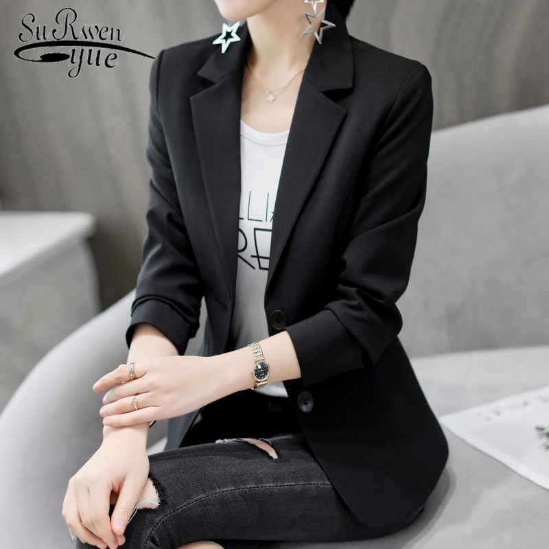 

Korean Fashion Women JacketssCasual White Black JacketssLong Sleeve Office Lady Clothing Autumn Winner Slim Long Coat 5029