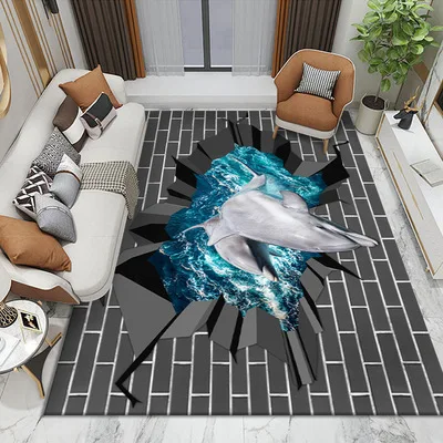 

Realistic 3D Dolphin Out Of The Ground Floor Mat Thicken Non-slip Doormat Carpets For Living Room Welcome Mat Rug Decoration