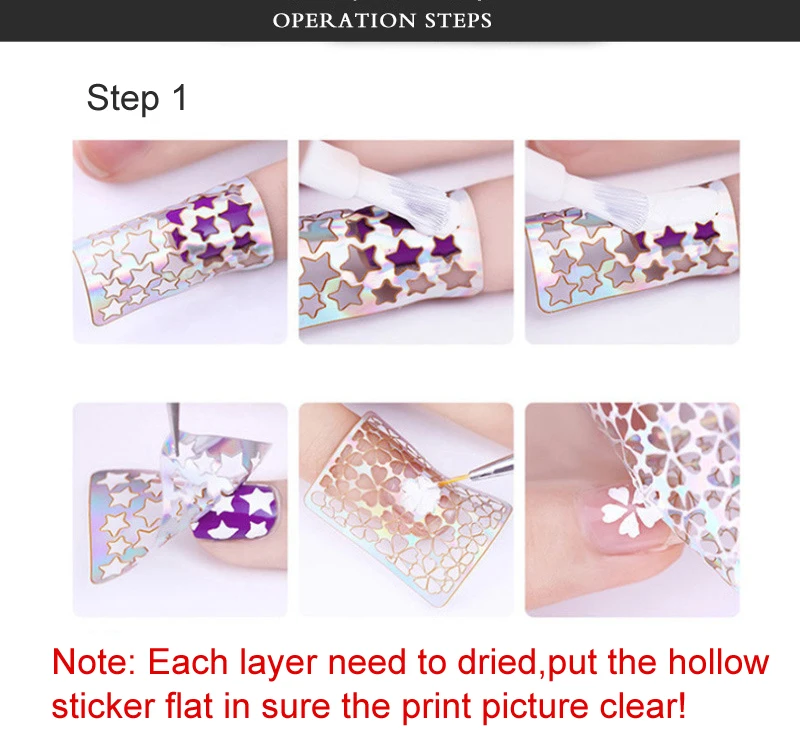 6/12/24 Sheets/lot DIY 3D Hollow Laser Sticker ForNail Art Stencil Gel Polish Nail Vinyl Tip Transfer Guide Template Nail Decals