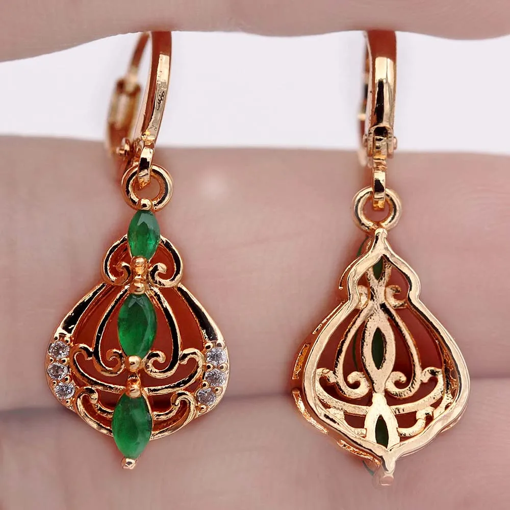 Висячие серьги-подвески для женщин золотистые серьги-капельки с зеленым и