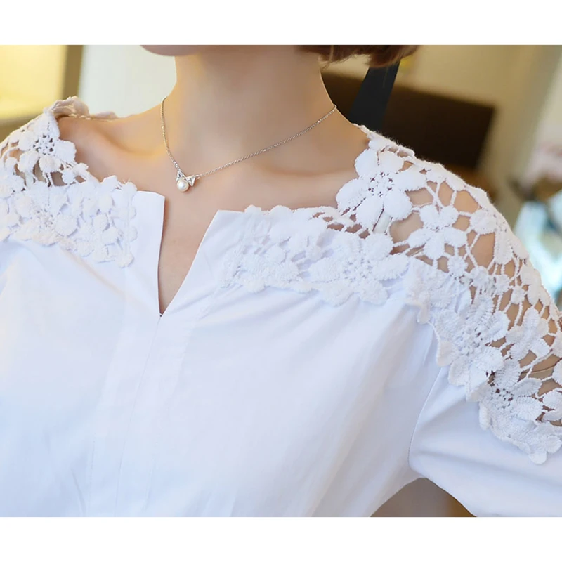 Summer Women Lace Blouses 2019 Woman Shirt Hollow Out Mori Girl Short Sleeve Tops Plus Size Clothing 5XL Roupa Social |