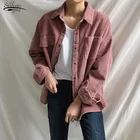 Винтажная Вельветовая рубашка, Женская Асимметричная блузка в Корейском стиле с карманами, Женская свободная универсальная рубашка в стиле бойфренда, повседневные женские рубашки 11537