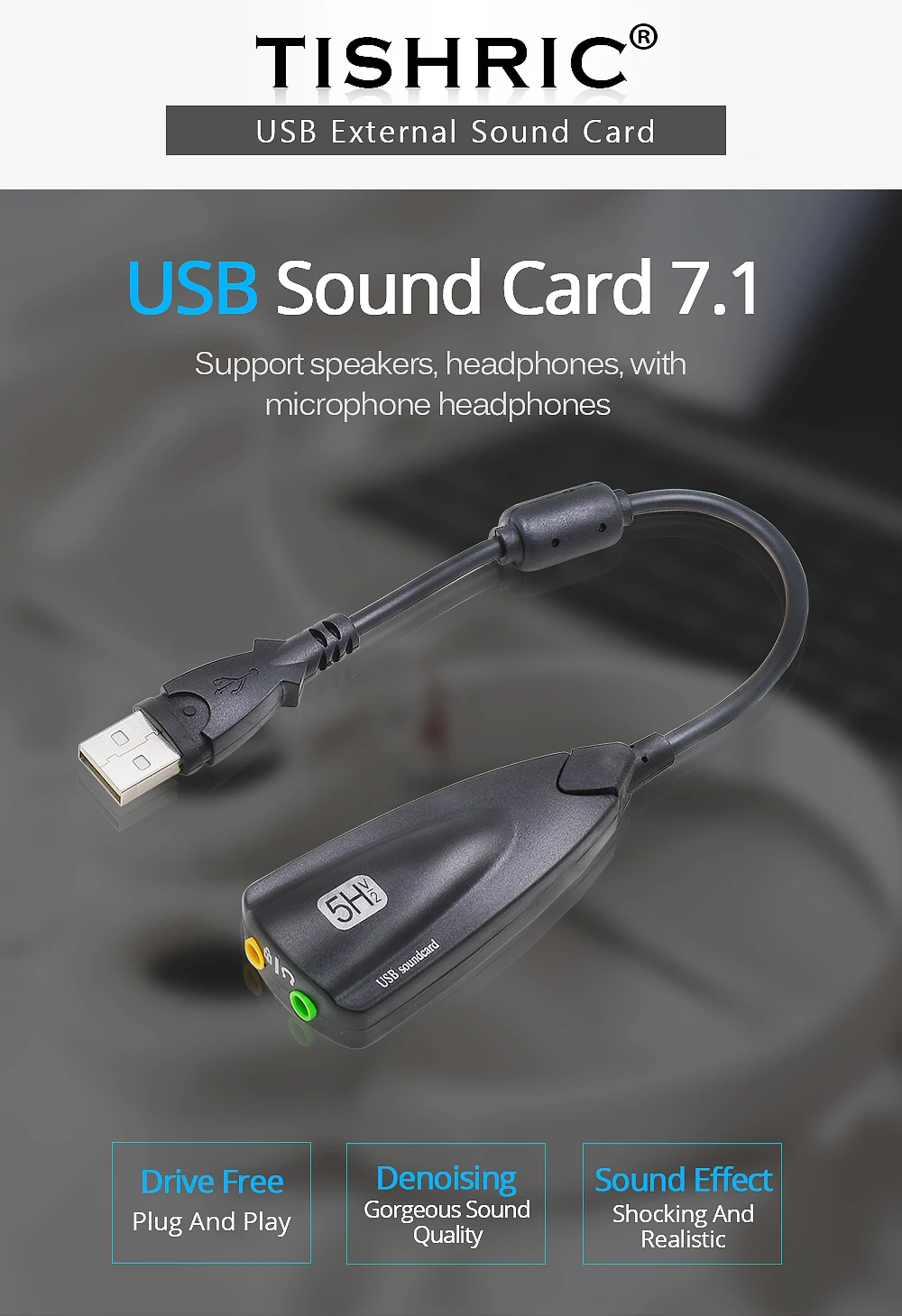 THSRIC USB звуковая карта 7,1 микрофон адаптер для наушников 5HV2 USB в 3D динамик Внешняя usb Звуковая карта для ноутбука компьютера ПК