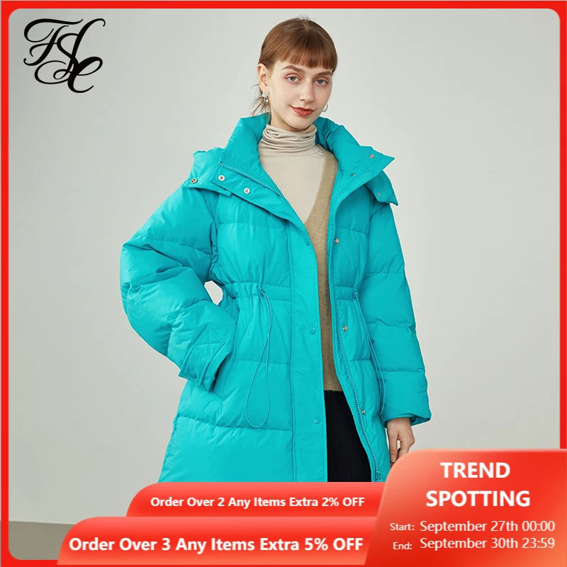 Женский пуховик fansilзанен зимняя куртка средней длины с воротником-стойкой и