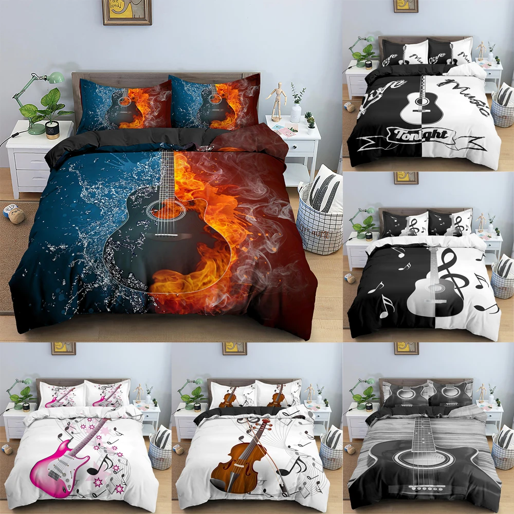 Комплект постельного белья с гитарным принтом пододеяльник 3D музыкальными