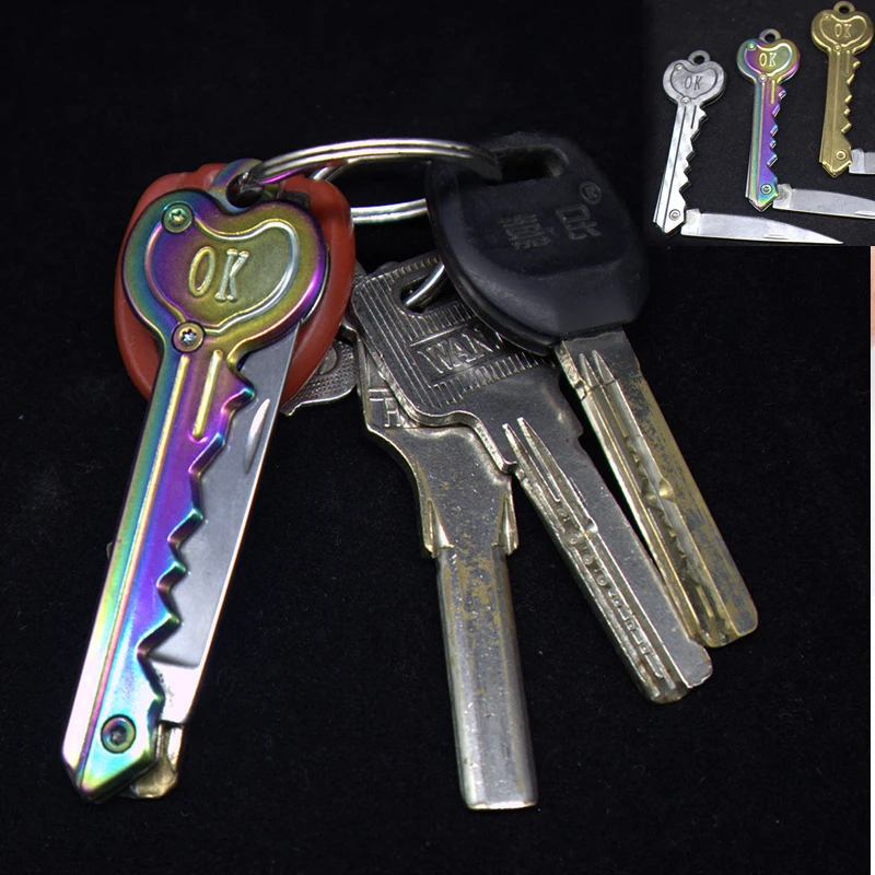Мини нож в виде ключа тактический походный уличный брелок складной открытие
