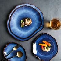 new japanese ceramic food dish flat plate pottery irregular dinnerware dropshipping wholesale es plates set