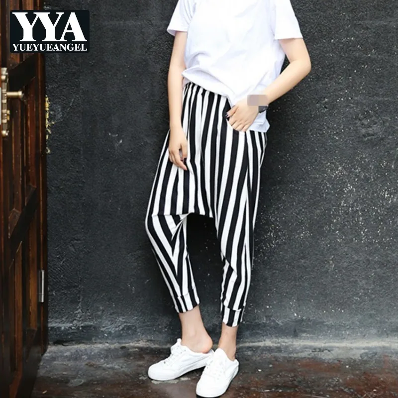 

Autumn New Cotton Harem Pants Women High Street Loose Striped Crotch Pants Casual Hip Hop Ankle-Length Trousers Female S-XL