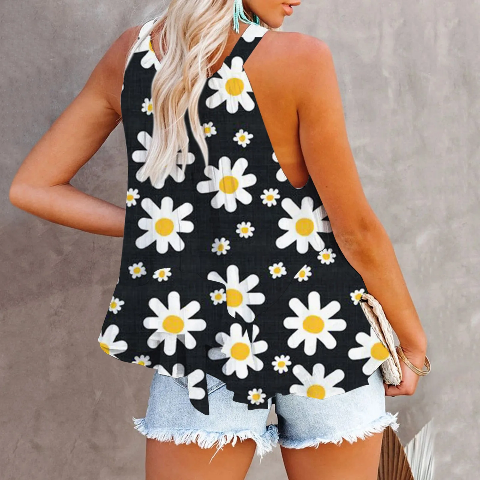 

Sunflower Printed Blouses Women Off Shoulder Ruffle Loose Blouse O Neck Sleeveless Casaul Bohemian Women Tops And Bloues Blusas