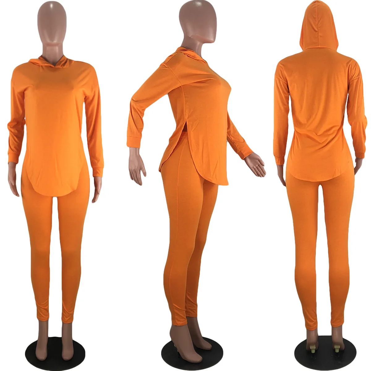 

Solid Color Drawstring Hoodie & Trousers New Autumn Women Suit Hot Style Model European and American 2 Piece Set
