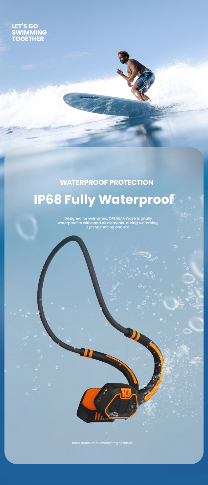 AS9 Bone Conduction Headphone Built-in Memory 16G IPX8 Waterproof MP3 Music Player Swimming Diving Earphone 15 Days Standby New |