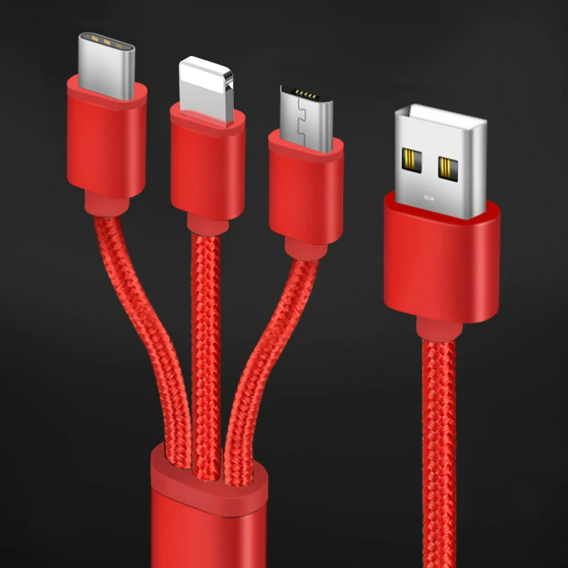 Красный 3в1 2в1 USB кабель для iPhone XS X 8 7 6 кабель Micro usb type C кабель для samsung S9 S8 кабель быстрой зарядки 2A шнур зарядного устройства - Цвет: Красный