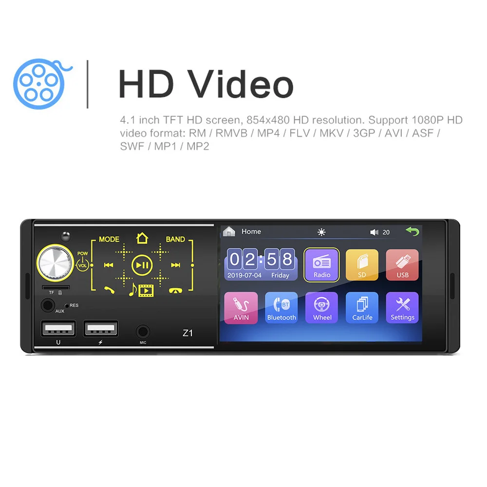 4 1 touch screen car audio radio mp3 mp5 dvd player 1din stereo steering wheel control 7colors backlight automotive accessories free global shipping