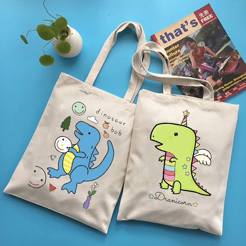 

Women Tote Bag Anime Dinosaur Shopping Bag Print Large-capacity Vintage Aesthetic Harajuku Shopper Bag Canvas Student Handbag