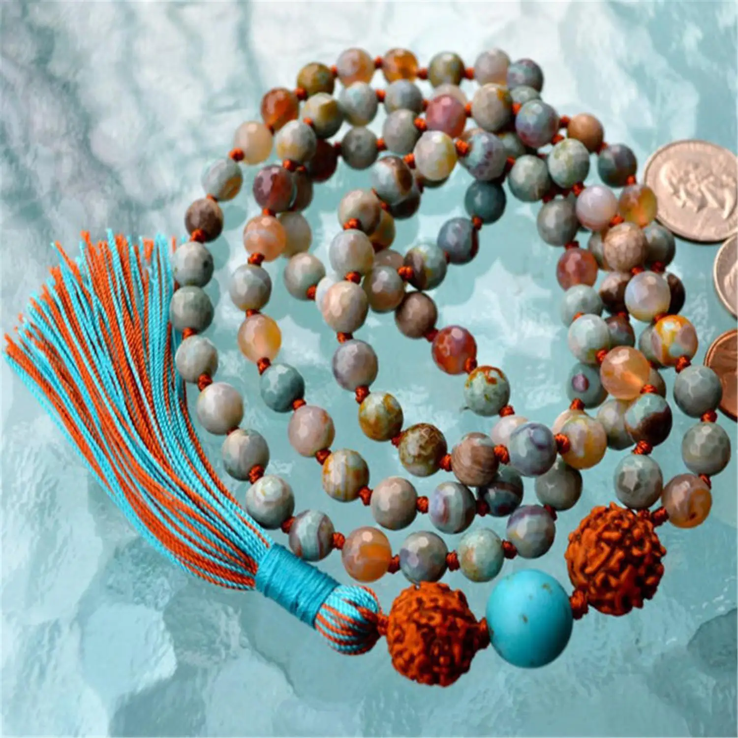 

8mm Amazonite Gemstone 108 Beads Mala Tassel Necklace Wristband Retro Lucky Yoga Meditation Tibetan Chakra Classic Prayer