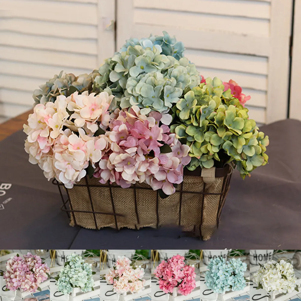 

6 Heads/bouquet Artificial Silk Hydrangea Flowers Retro Bouquet Wedding Party Decoration DIY Handmade Wreath Gift Scrapbooking