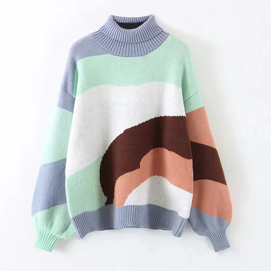 

TEELYNN pullover for women 2019 colorful turtleneck winter women's sweat lantern long sleeve warm sweater boho sweaters Camisola