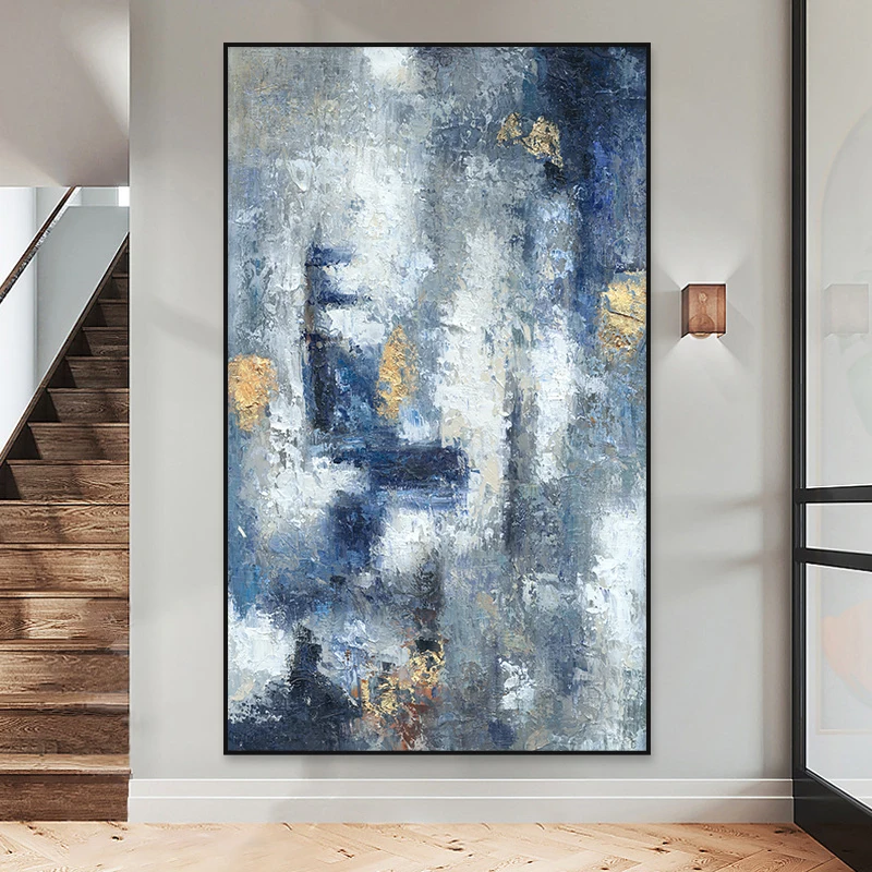 

Abstract Blue Pictures For Wall Modern Canvas Posters Golden Foil Print Painting Home Decor Porch Decoration Living Room Cuadros