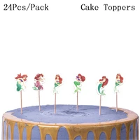 24pcspack mermaid cartoon cake toppers sailor moon kids birthday party wedding cupcake with wooden sticks decorations supply