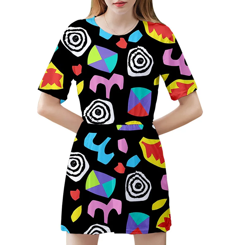 

STRANGER THINGS 3 ELEVEN Cosplay Straight Dress Summer Short Sleeve Dresses O-neck Korean Harajuku Street T Shirt Dress