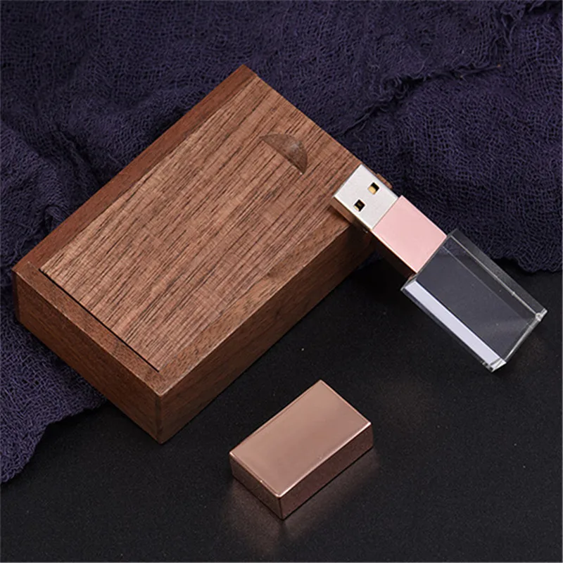 JASTER USB 2,0 флеш-накопитель 4 ГБ 8 ГБ 16 ГБ 32 ГБ 64 ГБ заказной хрустальный флеш-накопитель+ деревянная коробка usb флеш-накопитель - Цвет: walnut