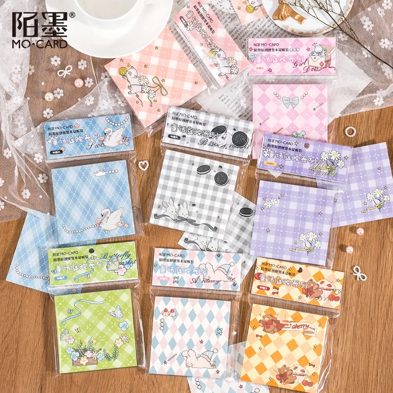 

90pcs/lot Memo Pads Sticky Notes fairy tale Plaid Junk Journal Scrapbooking Stickers Office School stationery