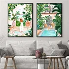 Пляжный бассейн марокканские тропические джунгли качели Луг настенная Картина на холсте плакаты и принты настенные картины для декора гостиной