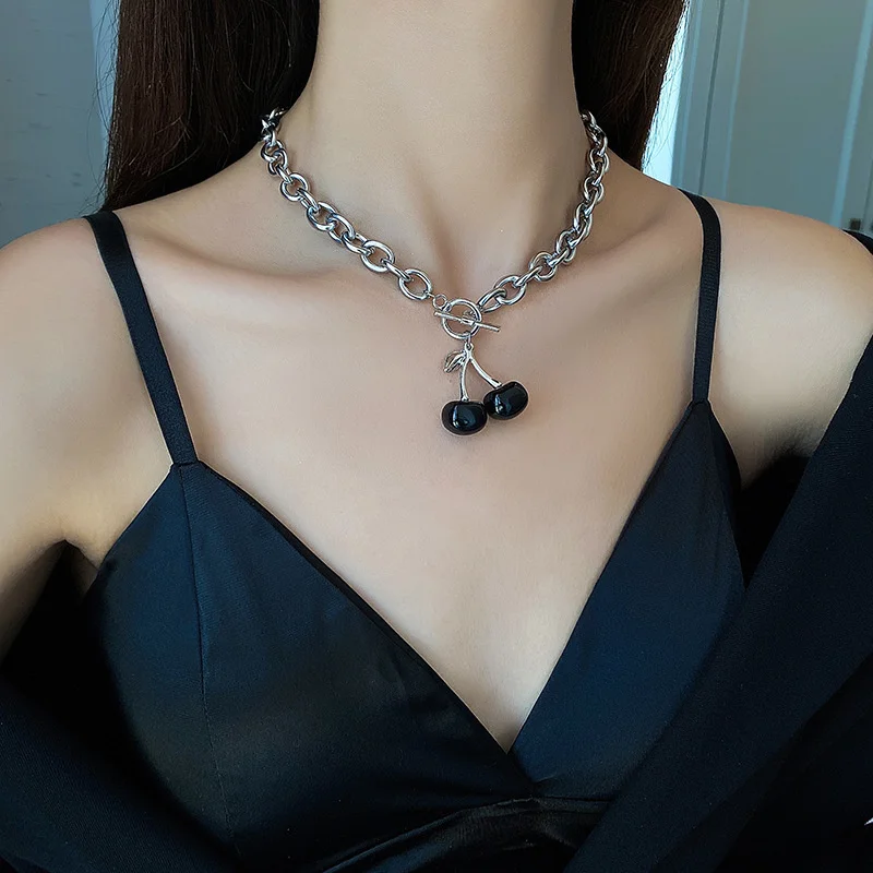 2021New dark black style cherry titanium steel necklace gift indifference clavicle chain female punk crowd simple neck Jewelry - купить по