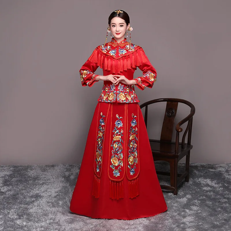 

High-quality Embroidery Oriental Style Bride Costume Modern Classic Wedding Dress Cheongsam China Qipao костюм для восточных