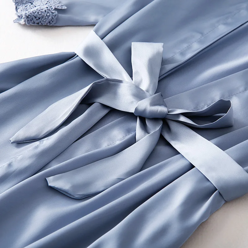 

Female Kimono Bathrobe Gown Suit 5PCS Young Lady Robe Set Satin Nightgown Sexy Lace Trim Sleepwear Lounge Casual Home Clothing