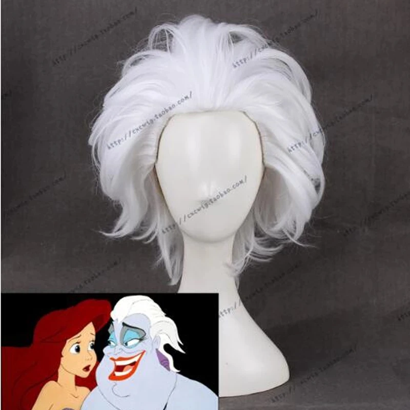 Ursula Cosplay Wig The little Mermaid White Short Hair for Adult Heat Resistant Synthetic Wigs + Cap | Тематическая одежда и