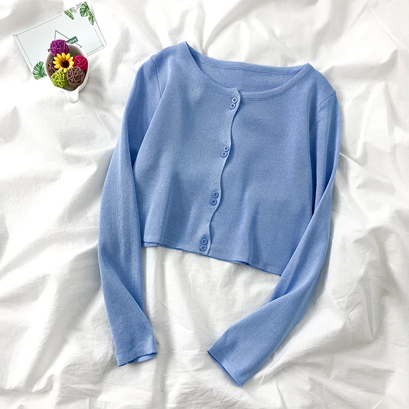 Kawaii Cropped Cardigans Women Knit Crop Sweater Top purple Black Sexy Sweaters Cute Knitted Vintage Korean GD347 |
