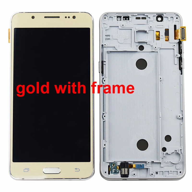 Gold with frame Для samsung Galaxy J5 ЖК-дисплей SM-J510F J510G J510Y J510M J510 J510FN ЖК-дисплей Дисплей кодирующий преобразователь сенсорного экрана в сборе с рамкой - Цвет: Gold with frame