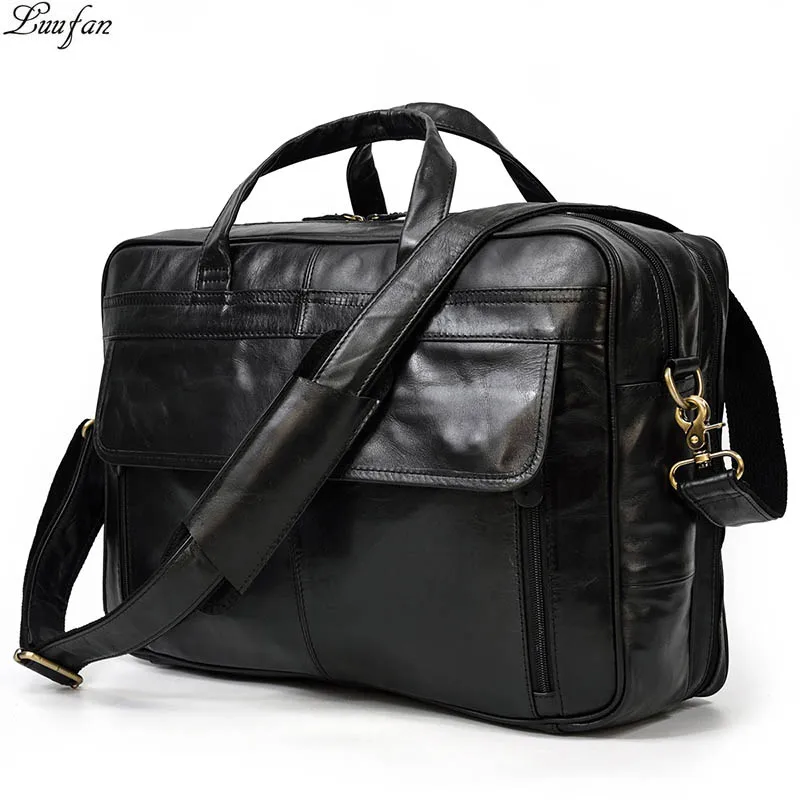 Genuine Leather Briefcase For Man Large Capacity Computer Bag Cow Leather Messenger Bag Handbag For Male Black Business Bags