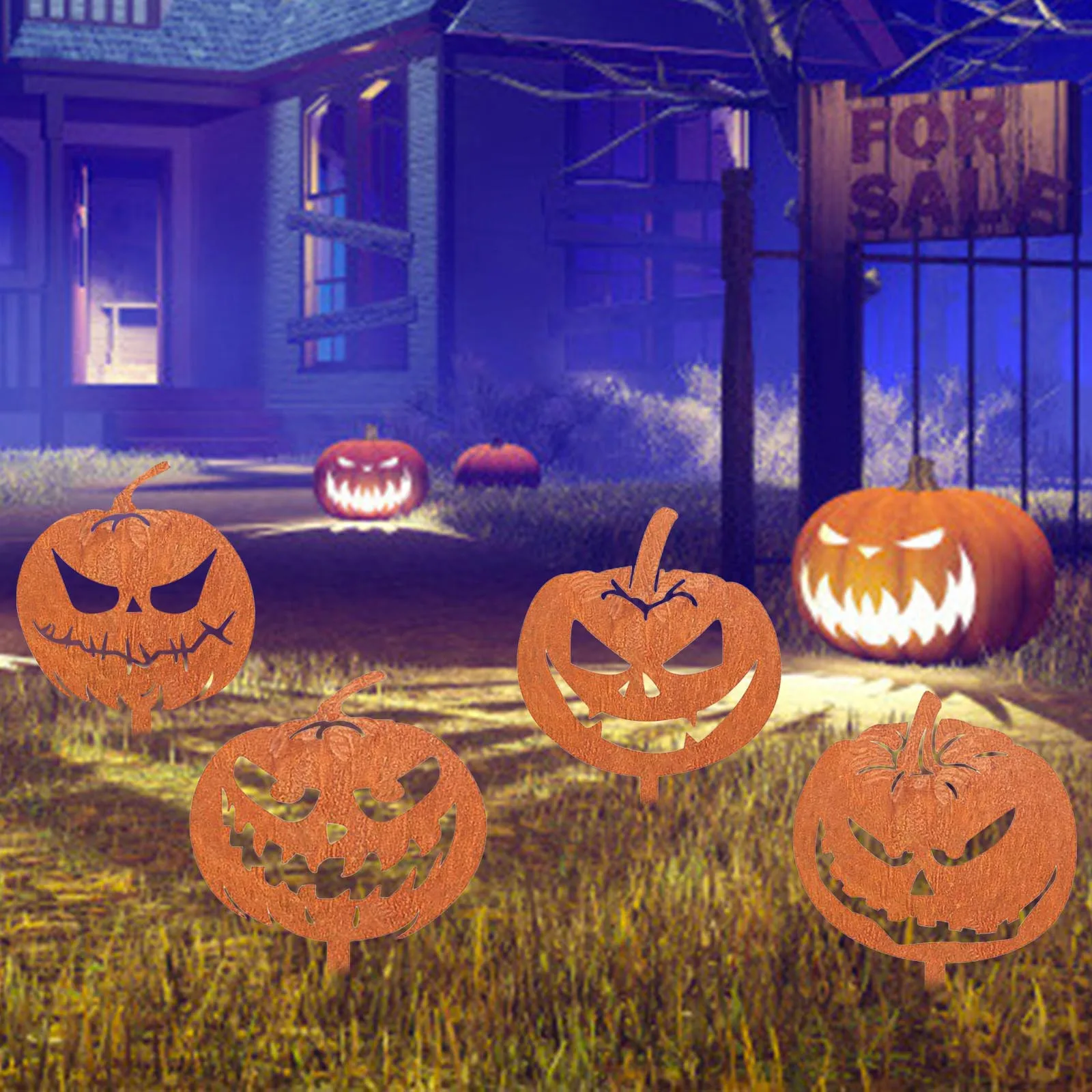 

4 шт., металлические украшения для сада в виде тыквы на Хэллоуин