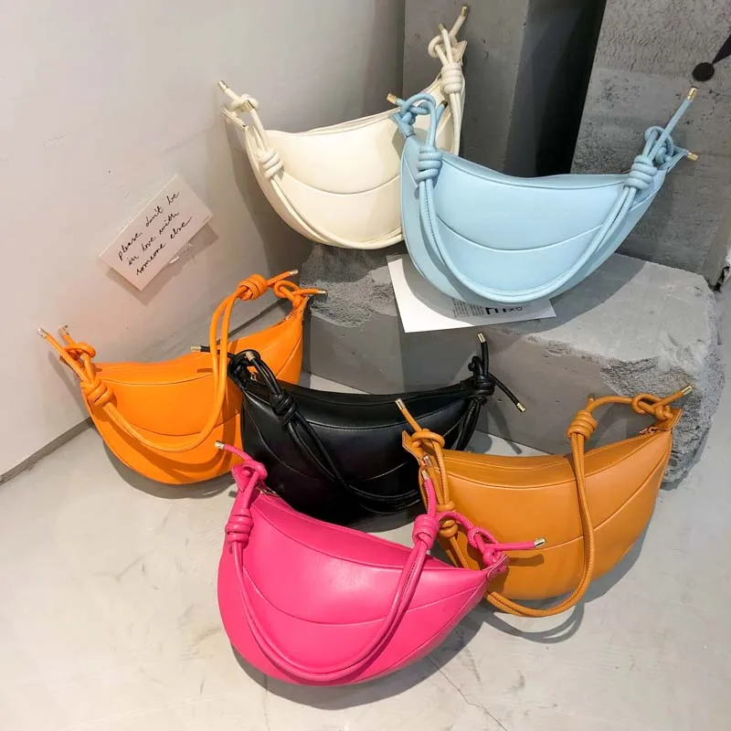 

Branded Women Shoulder Bags Leather Half Moon Crossbody Tote Bags Leather Zip Women Purse Large Capacity Solid Color Satchel