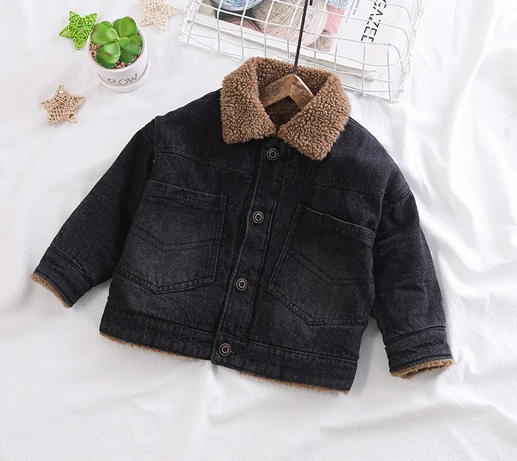 

Winter New Fashion Boys' Denim Jacket Plush Boys' Denim Lapel Top Coat