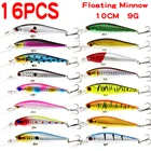 Приманка рыболовная плавающая в виде гольяна, 16 шт. в наборе, твердая Кривошип искусственный, с 3d-глазами, 10 см, 9,5 г, воблеры, тройные Крючки, для ловли окуня