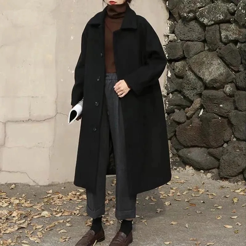 

Женское длинное шерстяное пальто, утепленное повседневное Модное теплое однобортное приталенное пальто с отложным воротником, в классичес...