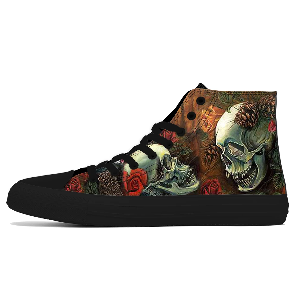 Мужские парусиновые кроссовки с уникальным принтом высокие модные черепом для