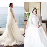 african long sleeve wedding dresses applique lace wedding gowns a line high neck customize bridal dress
