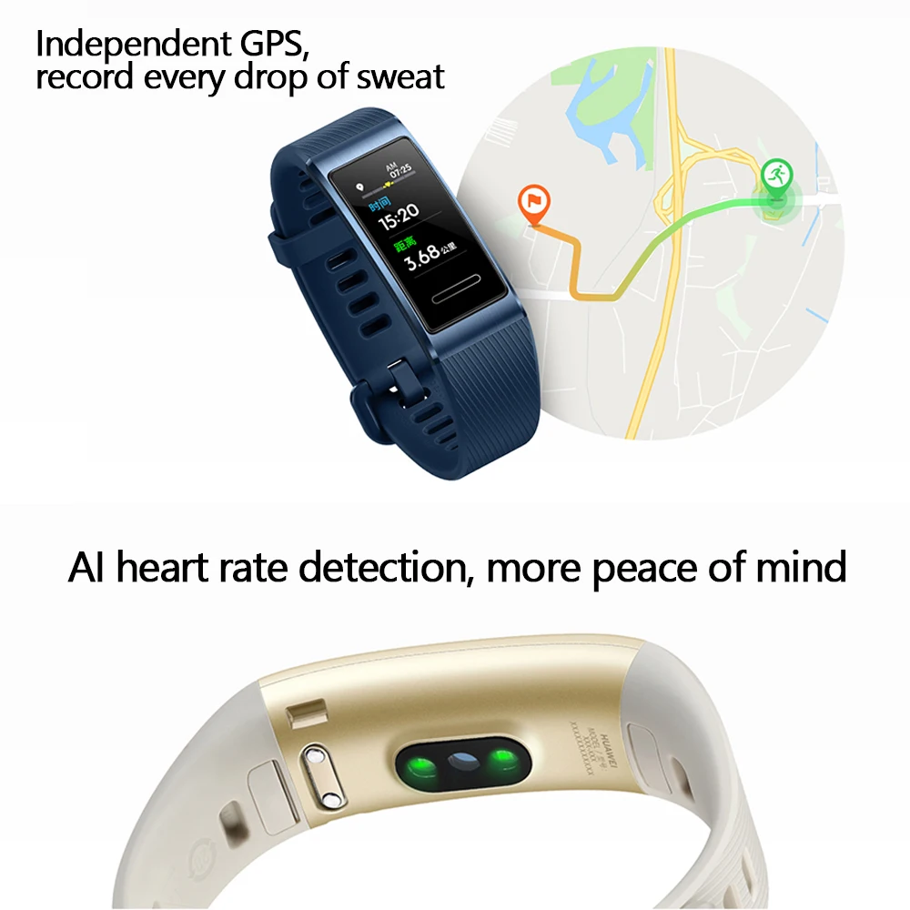 huawei Band 3 Pro gps Amoled 0,95 'Полноцветный Сенсорный Водонепроницаемый металлический браслет с датчиком пульса для плавания и сна