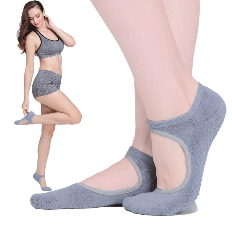 

Носки махровые однотонные из чистого хлопка для йоги, приклеенные Нескользящие, с открытой спиной, для занятий йогой, впитывающие пот