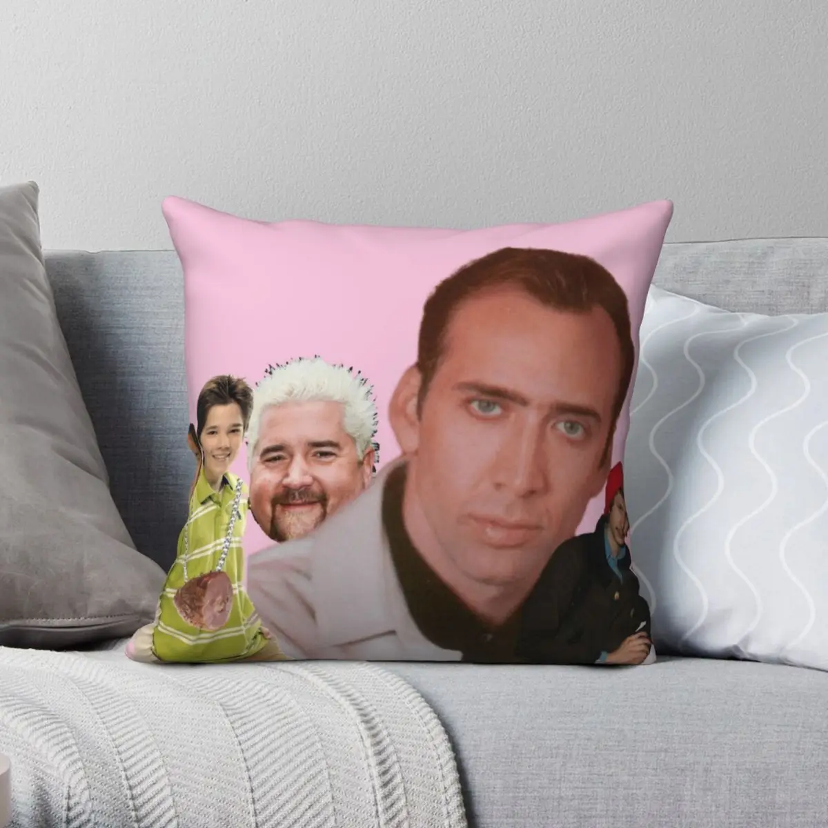 

Детская квадратная наволочка с коллажем из полиэстера и льна