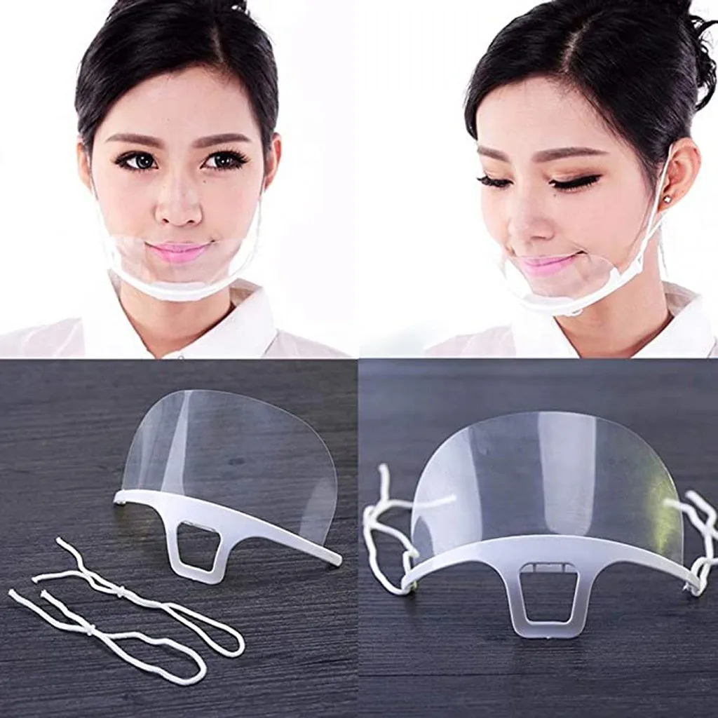 

10PCS Kerst Men Women Transparent Plastic Mask Clear Face Shield Plastic Fashion Scarf Reusable Chef Kitchen Service Masks masqu