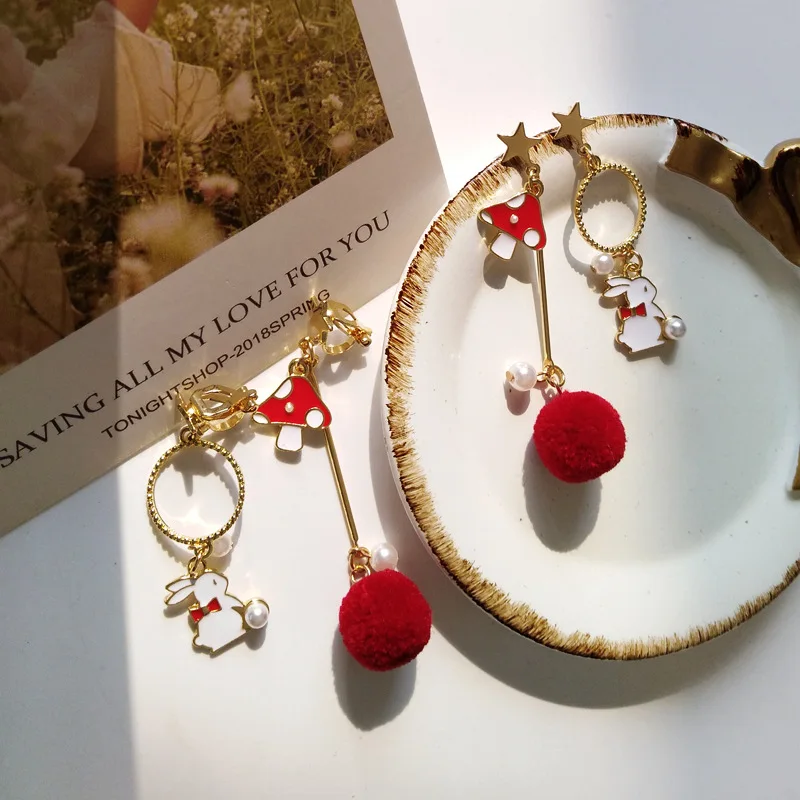 Серьги-подвески с изображением маленького кролика красных волос | Украшения и