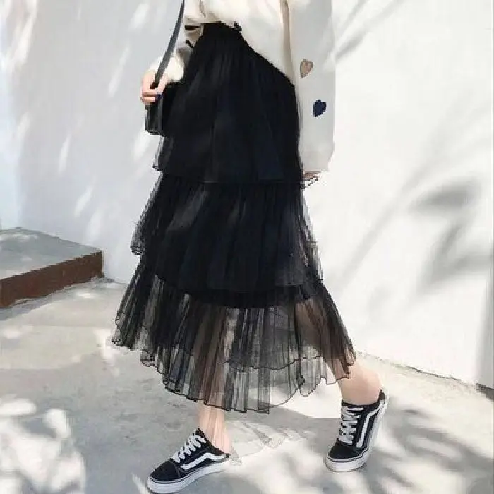 

Cake pleated gauze skirt 2021 spring and summer new skirt women's mid length fairy gauze skirt